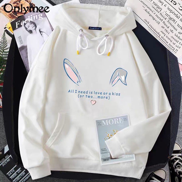 Áo Hoodie Unisex Họa Tiết Tai Thỏ