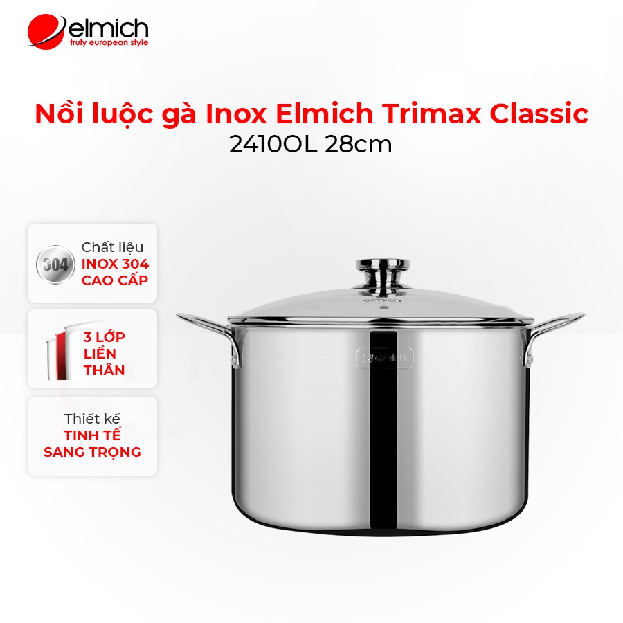 [Mã LIFECPMALL giảm 12% đơn 250K] Nồi luộc gà Inox 3 lớp đáy liền Elmich Trimax Classic 28cm