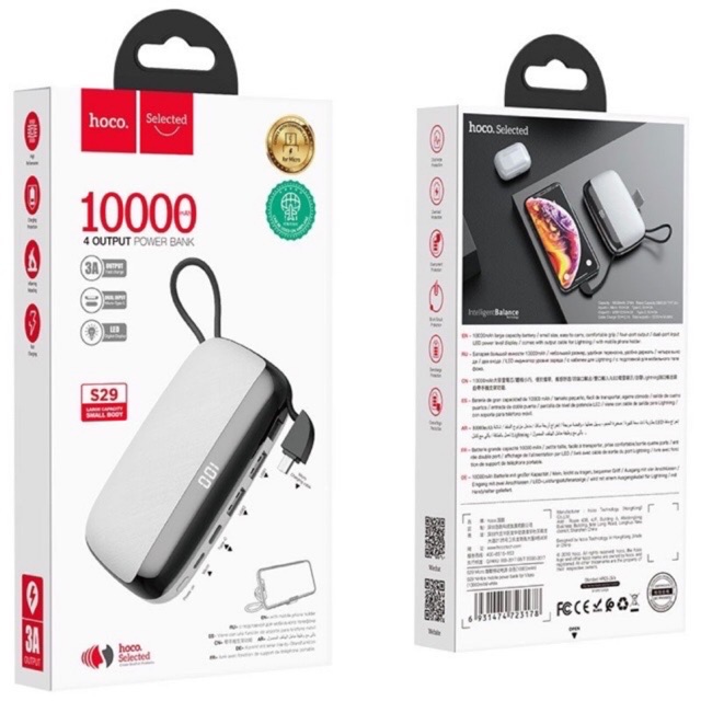 Pin sạc dự phòng Hoco S29 10000mAh kèm cáp sạc liền Chính Hãng