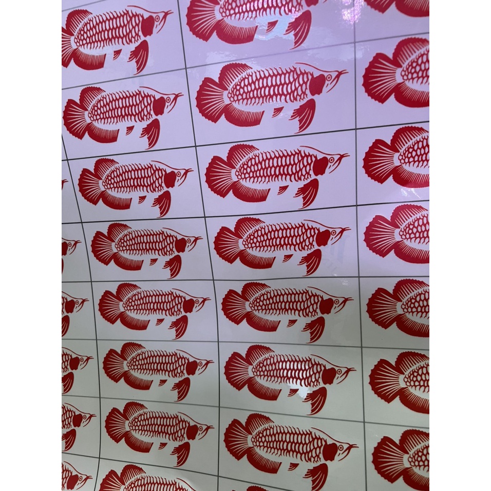 DECAL Hồ Cá - STICKER Dán Thành Hồ Cá Rồng Huyết Long, Bối Vàng Kích Thước 17x6cm