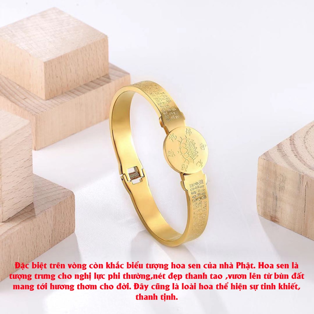 Vòng tay nam nữ titan khắc chú đại bi mix hoa sen phong thủy dạng tròn cao cấp sáng đẹp mang lại bình an may mắn tài lôc