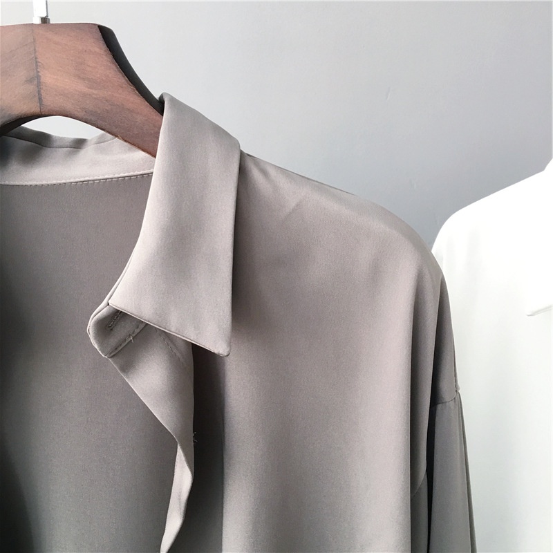 Áo sơ mi lụa nữ trơn satin kiểu công sở Hàn Quốc dài tay thụng bigsize Quảng Châu cao cấp M-2