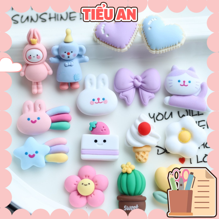 Charm (C490) slime/ Dụng Cụ Charm Trang Trí [Ko Keo &amp; Nút]  Hình Họa Tiết Cute (khoảng 2x2.5cm)