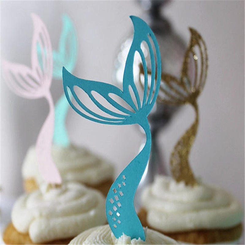 10 Pcs/lot Glitter Mermaid Cupcake Paper Insert Card Toppers Birthday Party Wedding Cupcake Decoration