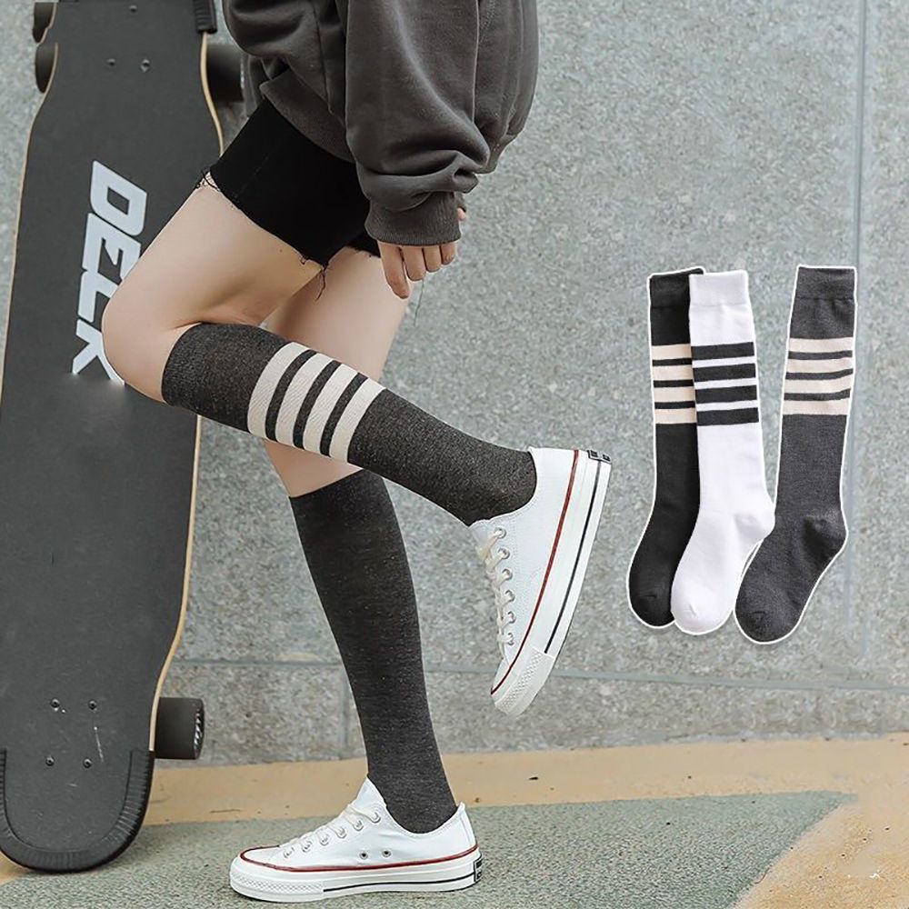 Vớ Cotton Dài Đến Đầu Gối Co Giãn Kẻ Sọc Nhiều Màu Sắc Gợi Cảm Dành Cho Bạn Nữ Dùng Trong Thể Thao 1