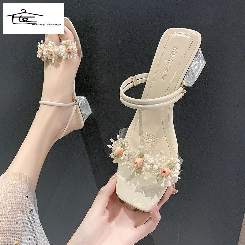 Giày Sandal Cao Gót Đính Hoa Thời Trang Xuân Hè Cho Nữ