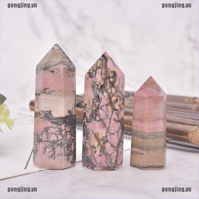 GONJ 1pc Natural Quartz Rhodonite Healing Obelisk Pink Stone Wand Rhodochrosite