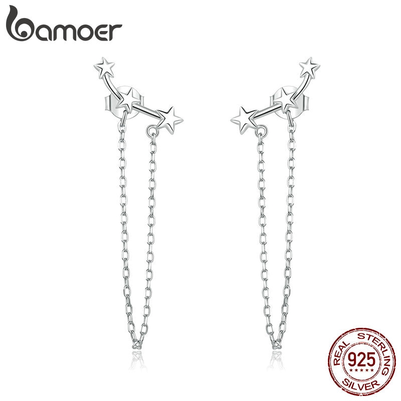 Đôi Bông Tai Bamoer Dáng Dài Tua Rua Bằng Bạc S925 Thời Trang Cho Nữ