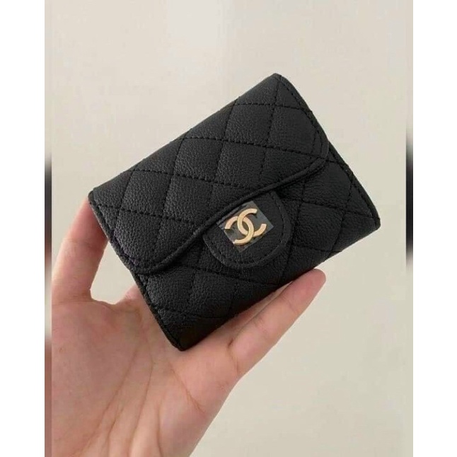 TNS-Ví ngắn cầm tay chần ô trám siêu hot Gift box-chất da cao cấp-màu đen khoá logo sang chảnh