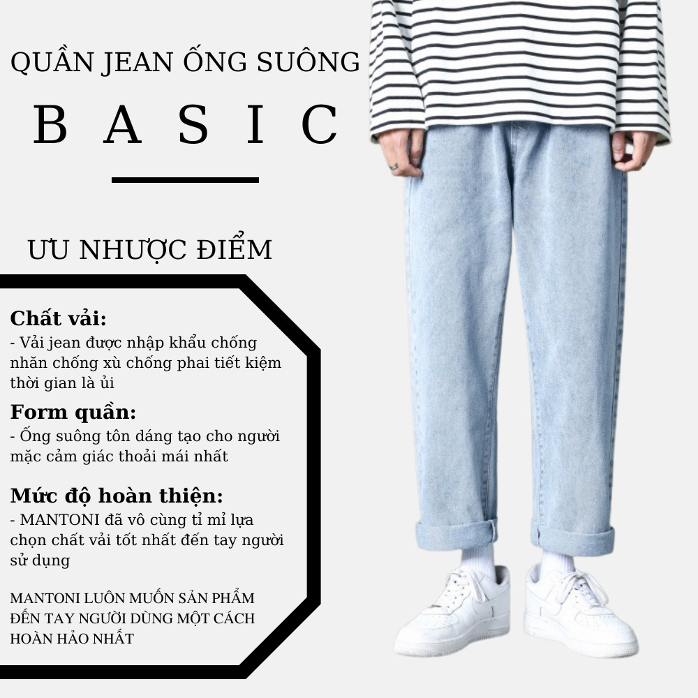 Quần jean nam Mantoni, quần baggy nam nữ ống rộng cao cấp, thời trang sành điệu