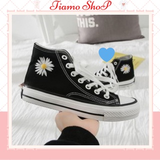 Giày sneaker cổ cao in hoa cúc, giày thể thao nam nữ