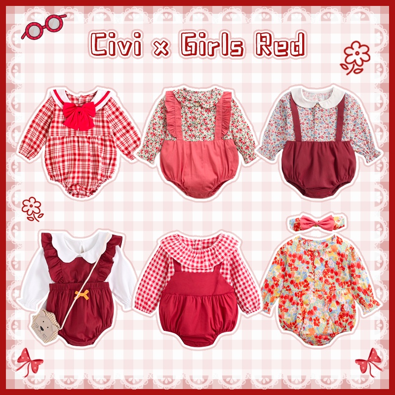 Bộ Áo Liền Quần Bằng Cotton In Hoa Màu Đỏ Mừng Năm Mới Dành Cho Bé Sơ Sinh 0400