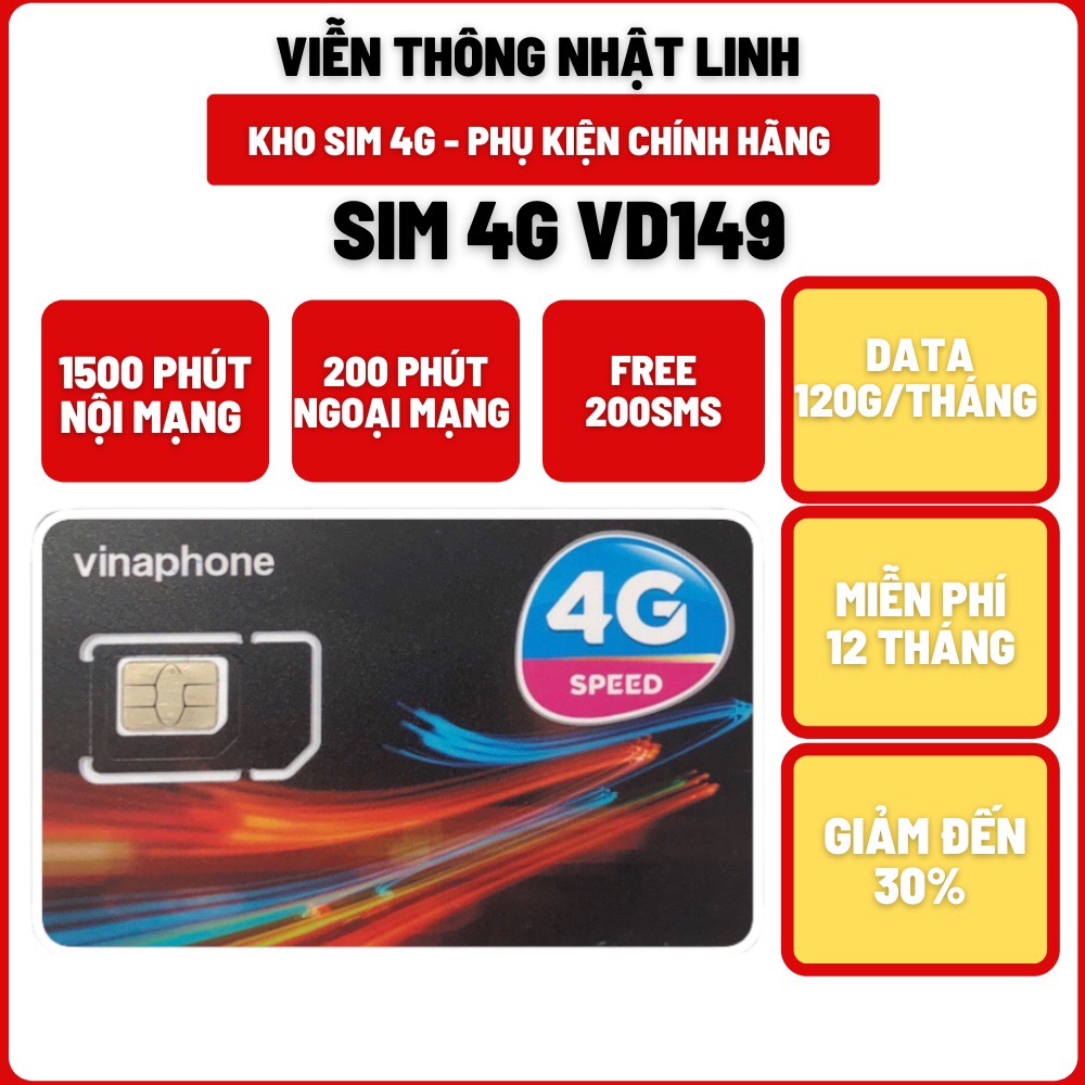 sim VINAPHONE 4G 1 năm (VD149) (4GB/ngày) trọn gói 13 tháng, sim nghe gọi giá rẻ, miễn phí gọi nội m
