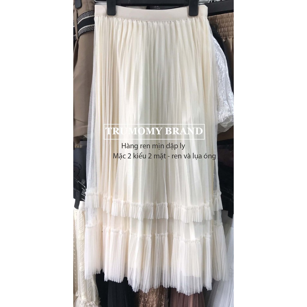 [Mặc 2 mặt] Chân váy xếp ly dáng A xòe dài midi 2 tầng mặc được 2 kiểu ren lụa Quảng Châu - Trumomy | BigBuy360 - bigbuy360.vn