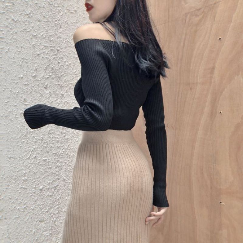 Women Sexy Long Sleeved Off-shoulder Knitwear Sweater | BigBuy360 - bigbuy360.vn