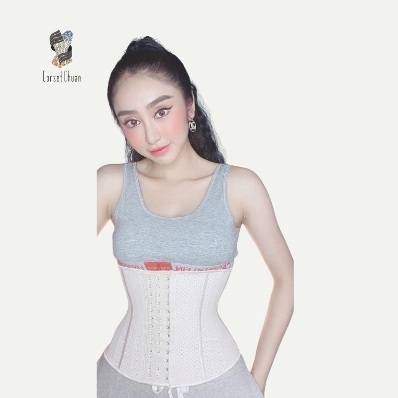 Đai nịt bụng giảm mỡ định hình eo thon Latex Corset Chuẩn Châu Âu lưới màu da phiên bản không viền chữ