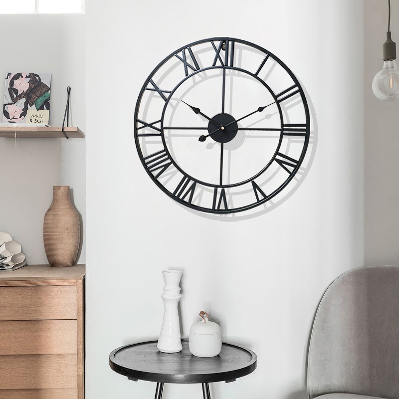 Đồng Hồ Sắt Treo Tường Số La Mã Chạy Pin Kiểu Cổ Điển Trang Trí Phòng Khách/Quán Cà Phê/Quán Bar