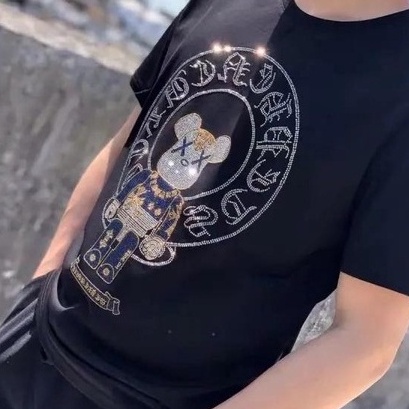 Áo Thun cotton Ngắn Tay In Hình Gấu kaw Đính Đá Thời Trang Cho Nam