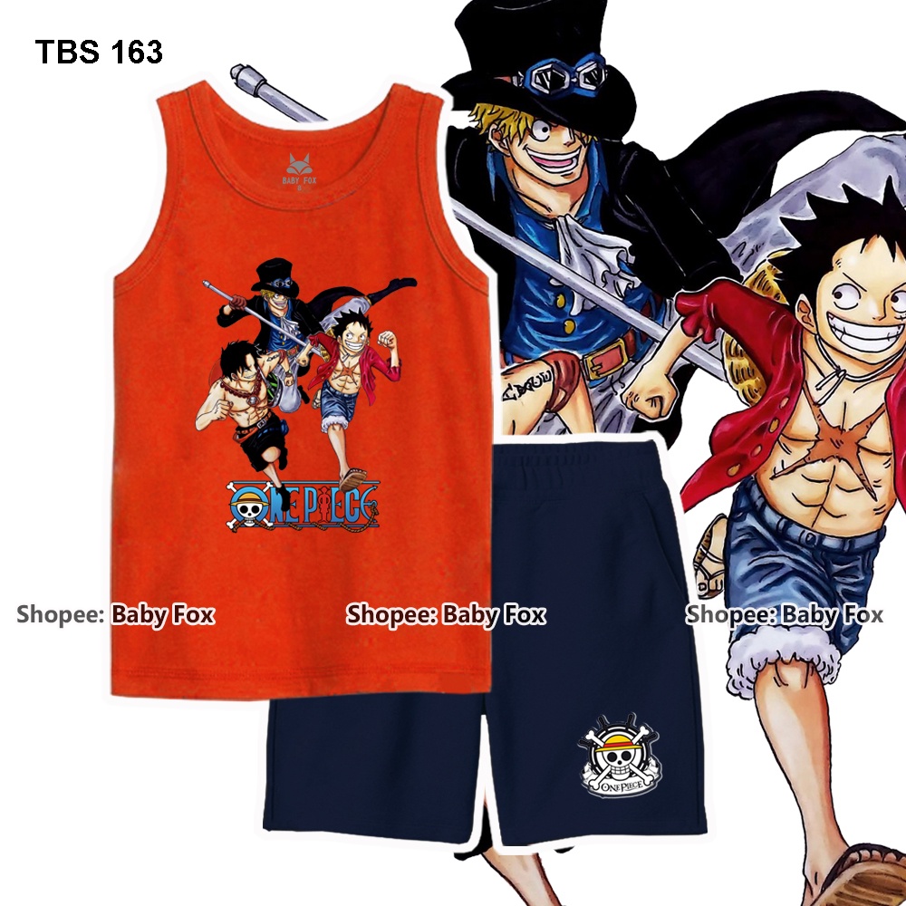 Bộ bé trai sát nách 100% cotton loại tốt, BABY FOX, One Piece, Luffy, Zoro m