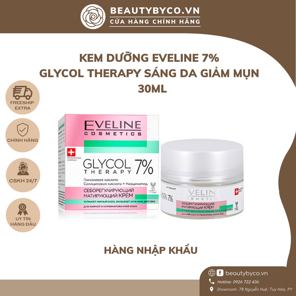 Kem Eveline glycol therapy 7% giảm thâm, mụn, bít tắc lcl, đều màu da