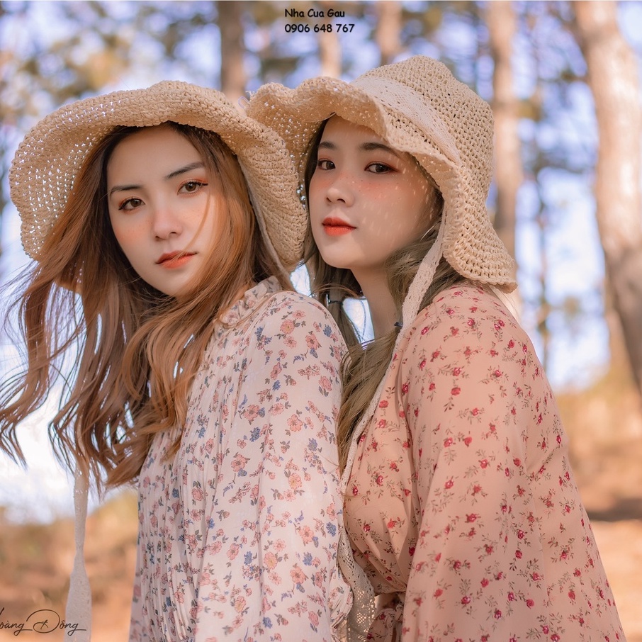 Mũ cói ren cột nơ loại 1 đi chơi siêu xinh