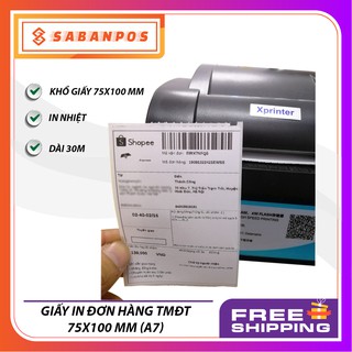 Giấy in đơn hàng TMĐT, giấy A7 nhiệt dạng cuộn 75x100 mm - Sabanpos