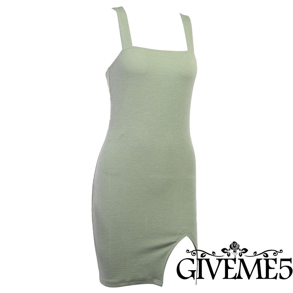 Đầm ôm hai dây dệt kim thiết kế xẻ tà phong cách mùa hè thời trang quyến rũ cho nữ