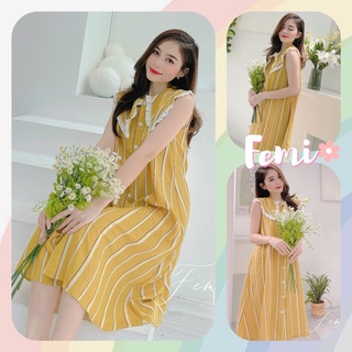 Đầm Sọc Cổ Bèo, đầm sọc đi biển, đầm đi biển, đầm cổ sen, đầm phom suông diện đi chơi, đi làm, đi học.