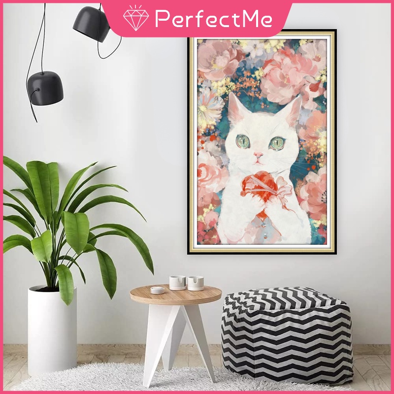 Bộ Tranh Đính Đá 5d Tự Làm 40x60cm Hình Mèo Con Đáng Yêu