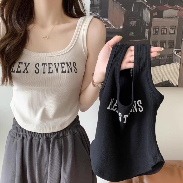 Áo Bra Nữ Cottom Tăm Phối Chữ Trước Ngực Kiểu Dáng Vạt Tròn Cá Tính 858