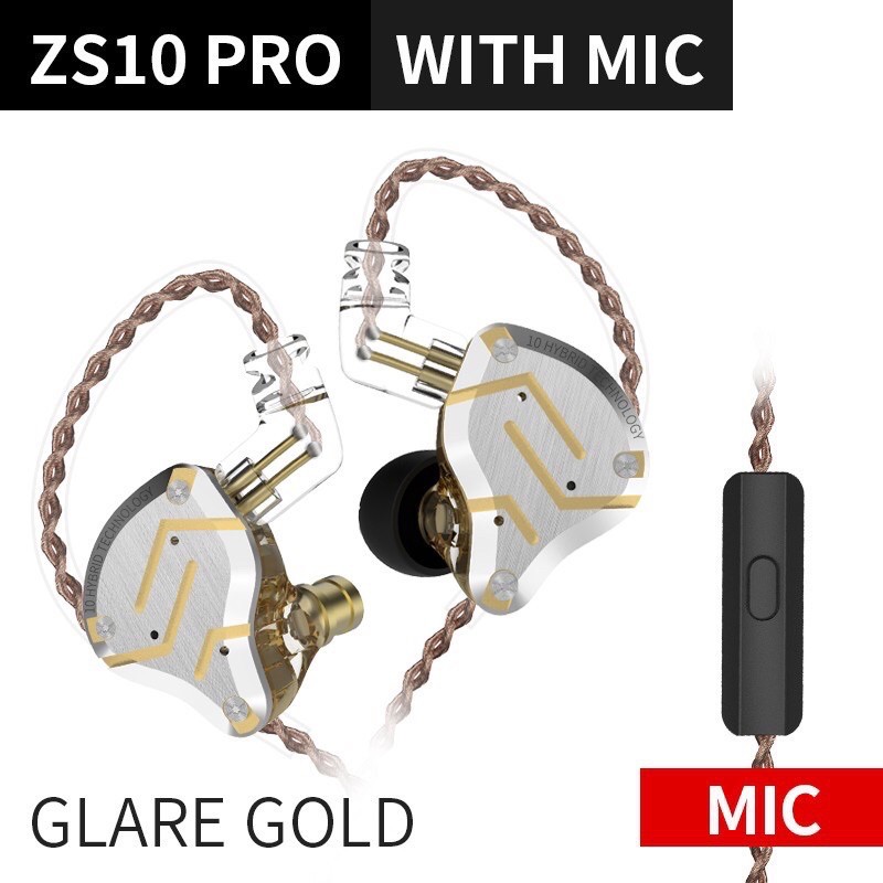 Tai Nghe KZ ZS10 Pro Hybrid 10 Driver có micro , màu vàng