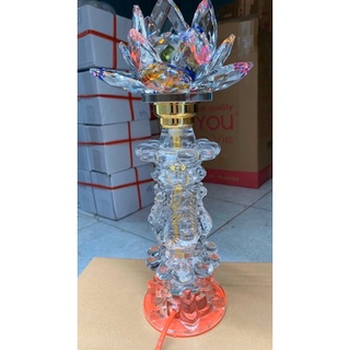 Cặp đèn thờ led bông sen pha lê cao cấp sáng 7 màu cao 30cm