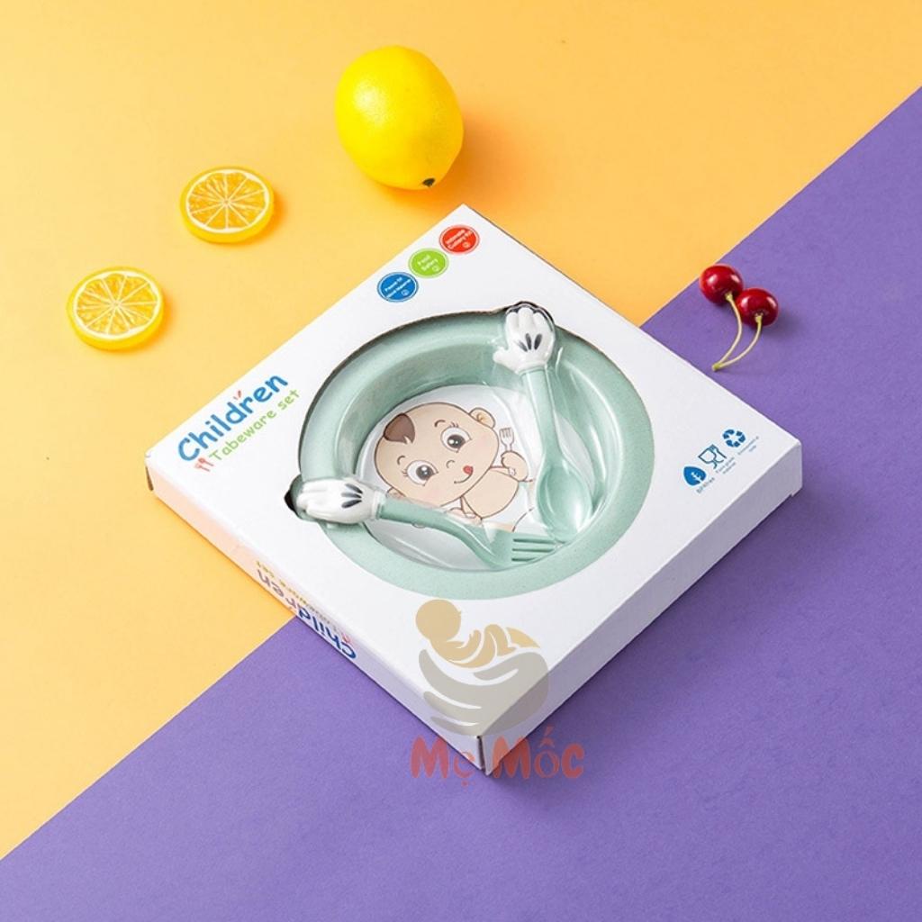 Bộ Đĩa Ăn Dặm Kèm Thìa Dĩa Lúa Mạch Children Cao Cấp Cho Bé, Mẹ Mốc Shop