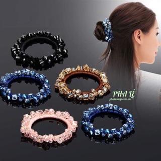 Cột tóc kết hạt pha lê nhân tạo vuông-tròn s08mm cao cấp