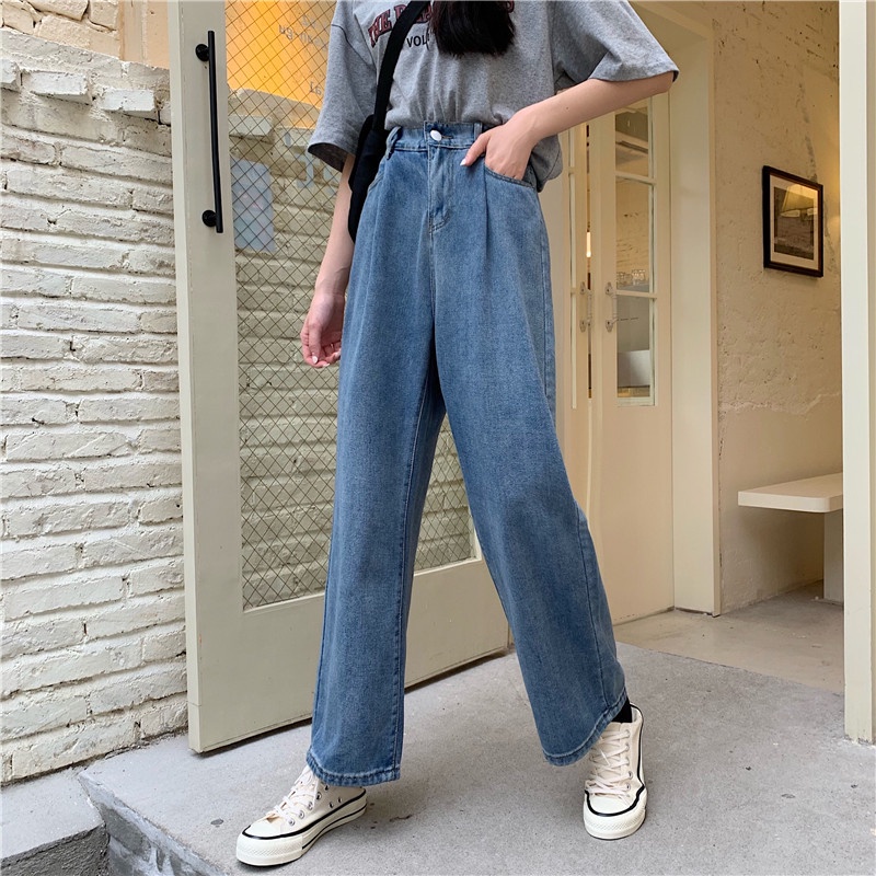 Quần jeans nữ lưng cao ống đứng thời trang Hàn