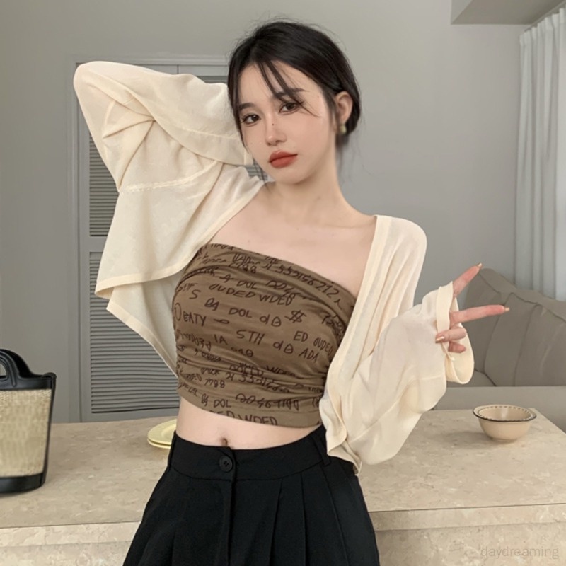 Bộ Áo Khoác Cardigan Chống Nắng In Chữ Kiểu Hàn Quốc Thời Trang Mùa Hè Cho Nữ