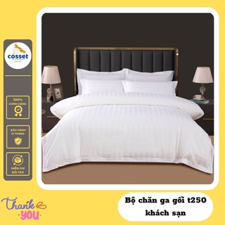 Bộ Chăn Ga Gối Sọc 3cm T250 - Bộ chăn ga màu trắng Cotton Cao Cấp-Chăn Ga Gối Đệm Khách Sạn