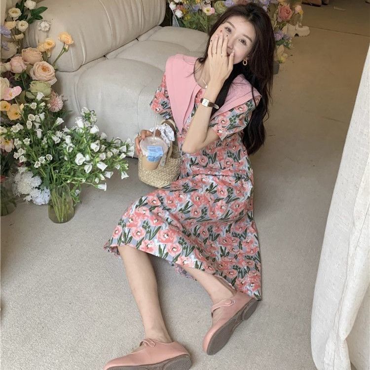 Đầm Hoa Cổ Thủy Thủ Hai Lớp Thời Trang Mùa Hè Xinh Xắn Cho Nữ