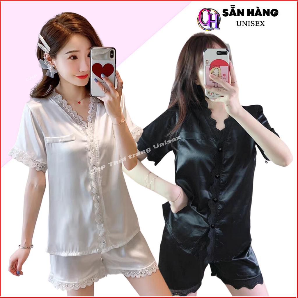 Bộ Ngủ Lụa Satin Cao Cấp Thời Trang Hàn Quốc Tay Ngắn Quần Đùi Siêu Thoáng Mát Cho Nữ Set Bộ Mặc Nh.à
