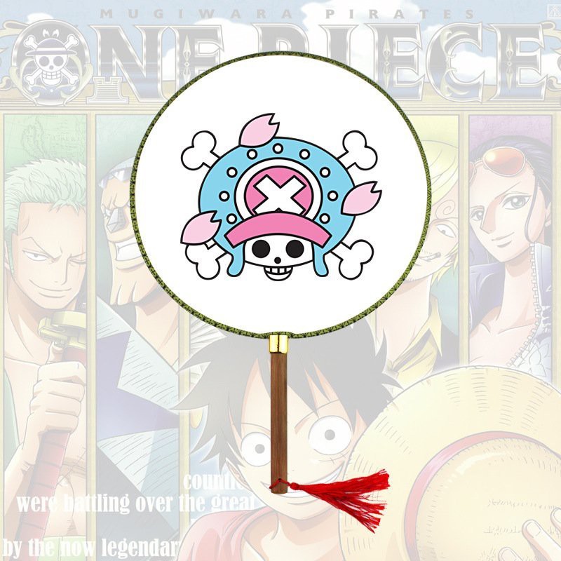 Quạt tròn cổ trang in hình ONE PIECE ĐẢO HẢI TẶC cán gỗ quà tặng độc đáo xinh xắn chibi anime