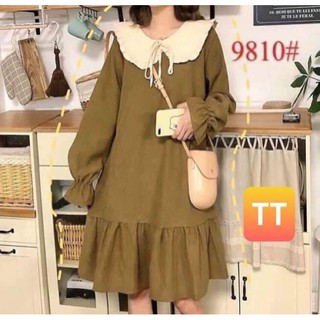 Đầm Nữ Dáng Suông Đuôi Cá Cổ Tròn Viền Trắng Hàng Vải Dày Ấm size 45-60kg