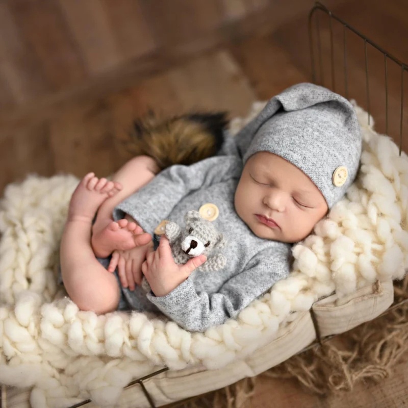 Bộ Áo Liền Quần Bằng Cotton Dệt Kim Tay Dài Kèm Nón Giữ Ấm Dành Cho Bé
