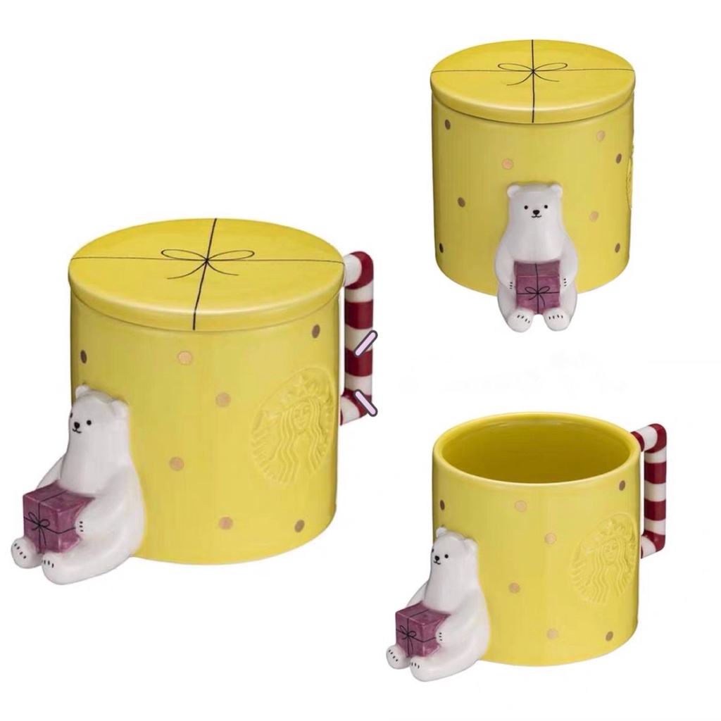 Ly sứ Mug Starbucks quà tặng Chistmas Noel gấu trắng kèm nắp  Dung tích 10oz