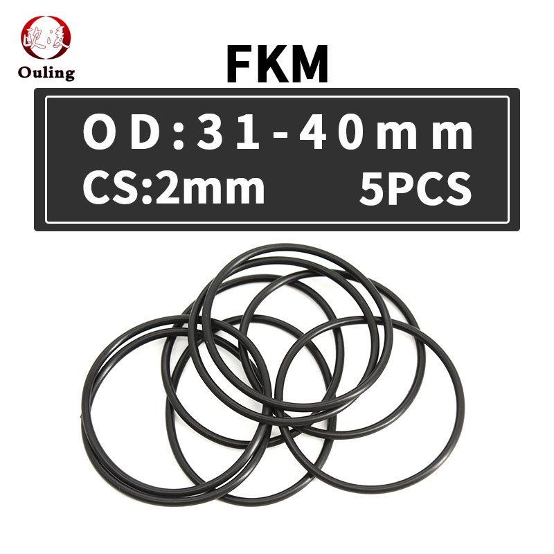 5 CÁI / Lô Vòng đệm cao su Flo Màu đen FKM O Vòng đệm OD31/32/33/34/35/36/37/38/39/40 * 2mm Vòng đệm cao su Vòng đệm dầu Vòng đệm nhiên liệu Chịu dầu, chịu mài mòn, Chịu áp lực, chống lão hóa và nhiệt độ cao