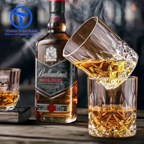 Bộ 6 ly thủy tinh cao cấp hoa văn Jim Beam Whiskey Glass 350ml hàng nhập thiết kế sang trọng