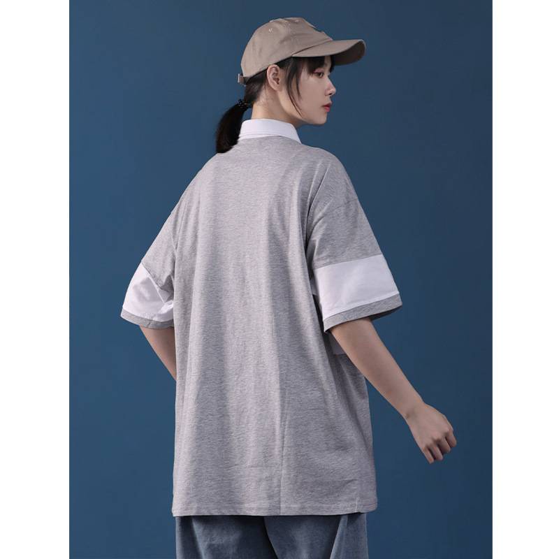 Japanese POLO shirt short sleeve T-shirt female loose student Korean version 2021 new women's design men and women clothes