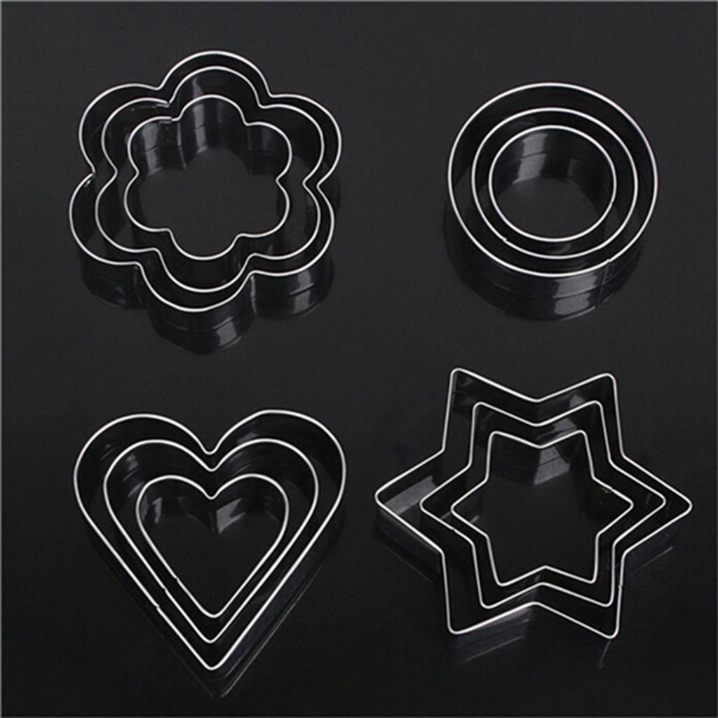 AUGUSTINA Bộ 12 Khuôn Cắt Bánh Quy / Kẹo Đường Hình Tròn / Ngôi Sao / Trái Tim Bằng