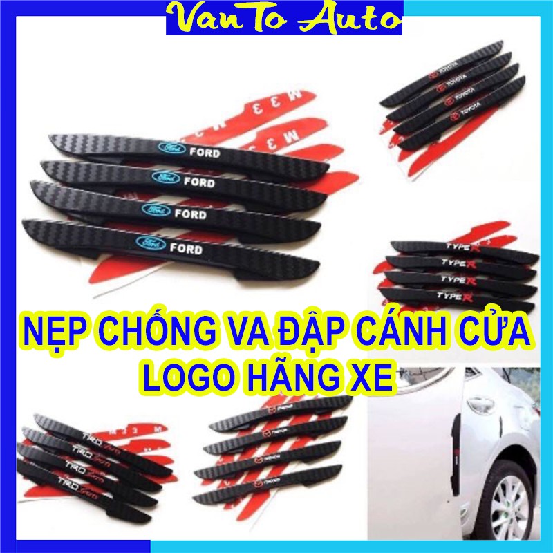 ⚡Video Thật⚡ Bộ 4 Nẹp Chống Va Đập, Chống Trầy Xước Cánh Cửa Ô Tô, Logo Hãng Xe