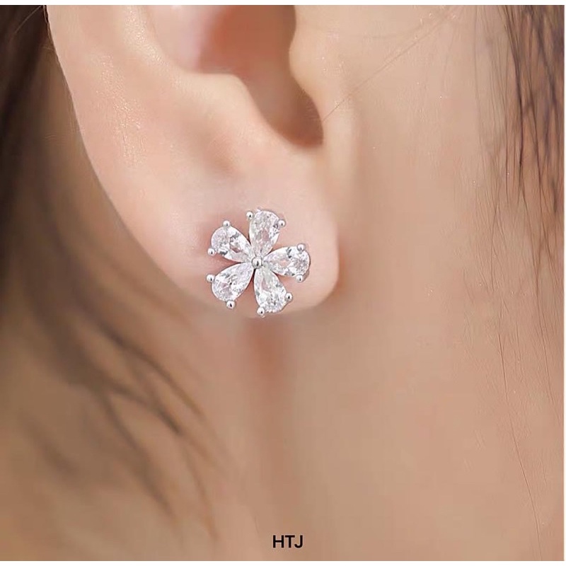 Bông tai hoa đá cánh sáng đẹp , chuẩn bạc ta - THJ SLIVER