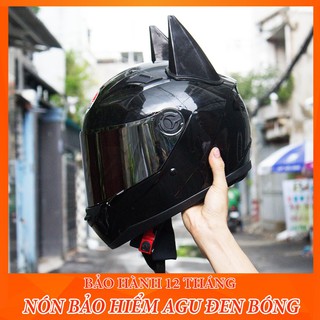 MŨ BẢO HIỂM AGU ĐEN BÓNG GẮN SỪNG BATMAN ĐEN (BẢO HÀNH 12 THÁNG)